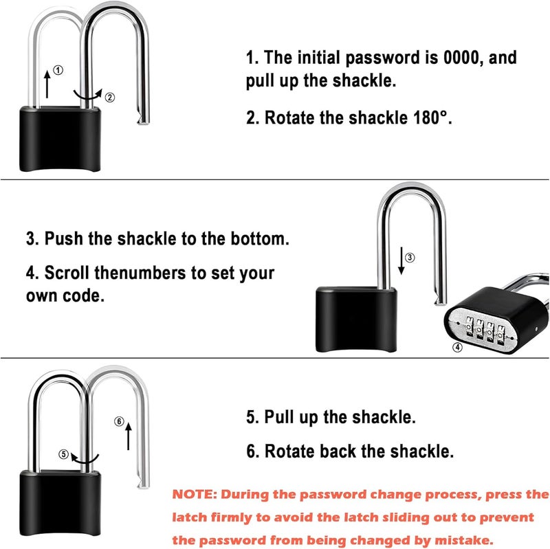 Faburo 4pcs Combination Lock, 4-Digit Heavy Duty Combo Lock, Combination Padlock Outdoor Waterproof Gate Locks for Outdoor Fence, Locker, Sheds, Gym, Gate Hasps(4pcs, Long Shackle) - Image 4